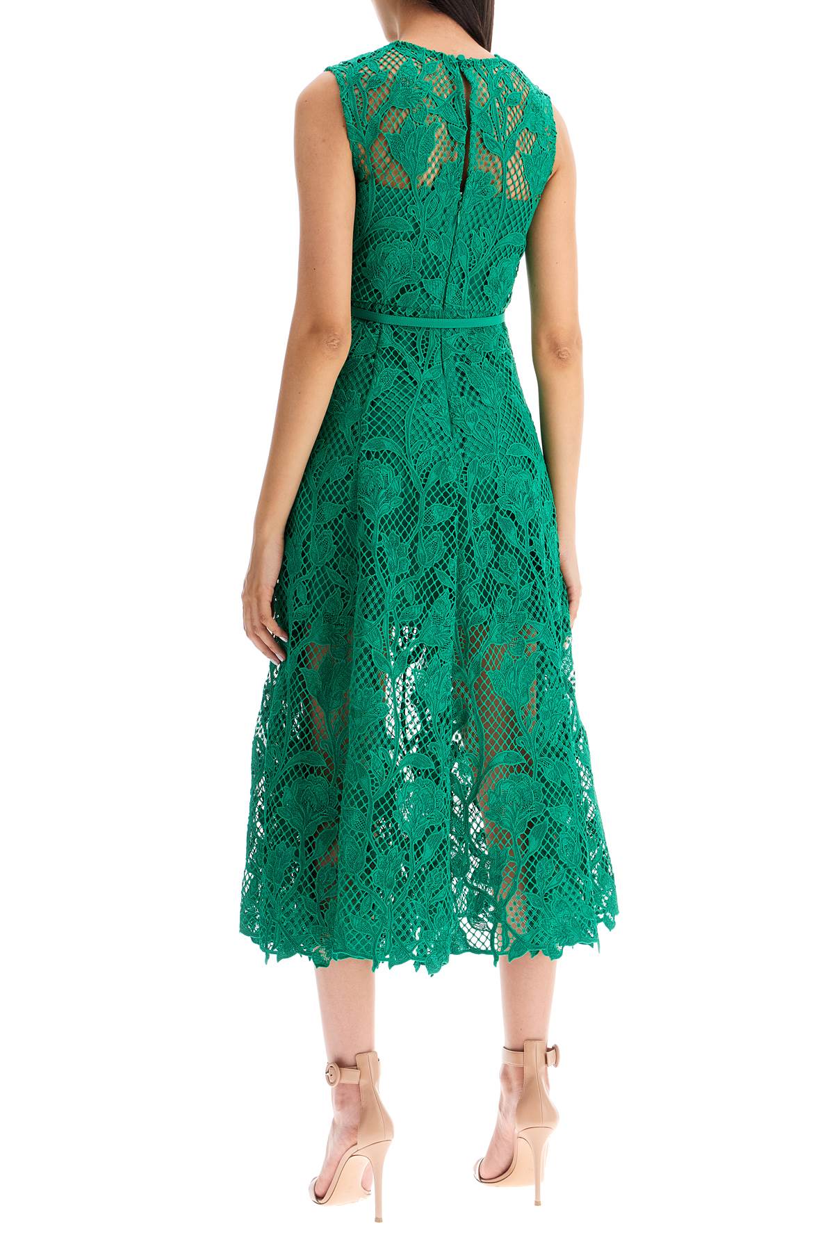 Sleeveless Midi Lace Dress  - Green