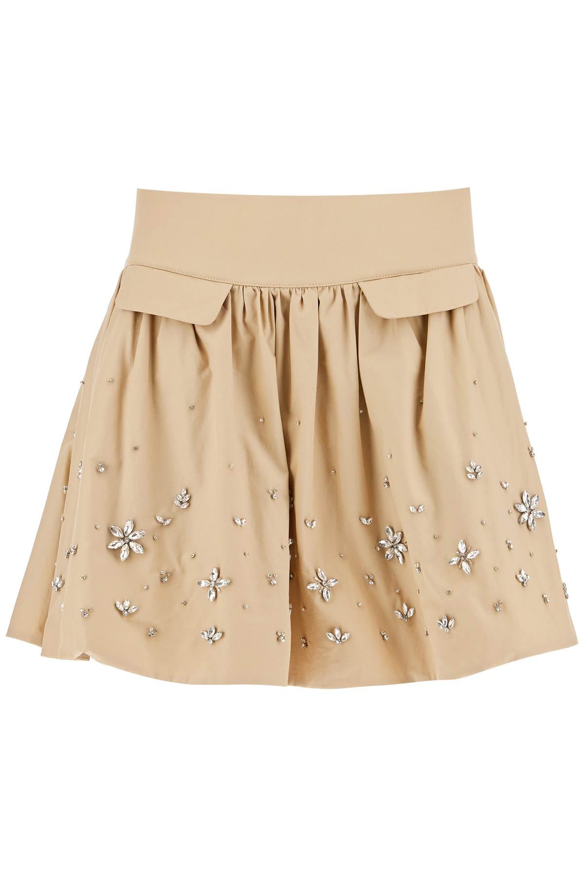 'poplin Mini Skirt With Crystal  - Beige