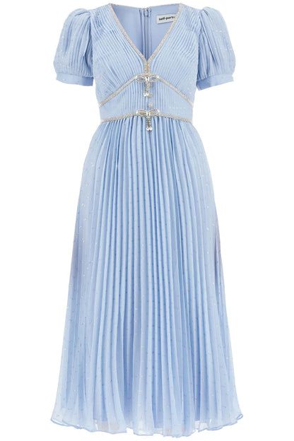 Metallic Chiffon Midi Dress In  - Blue