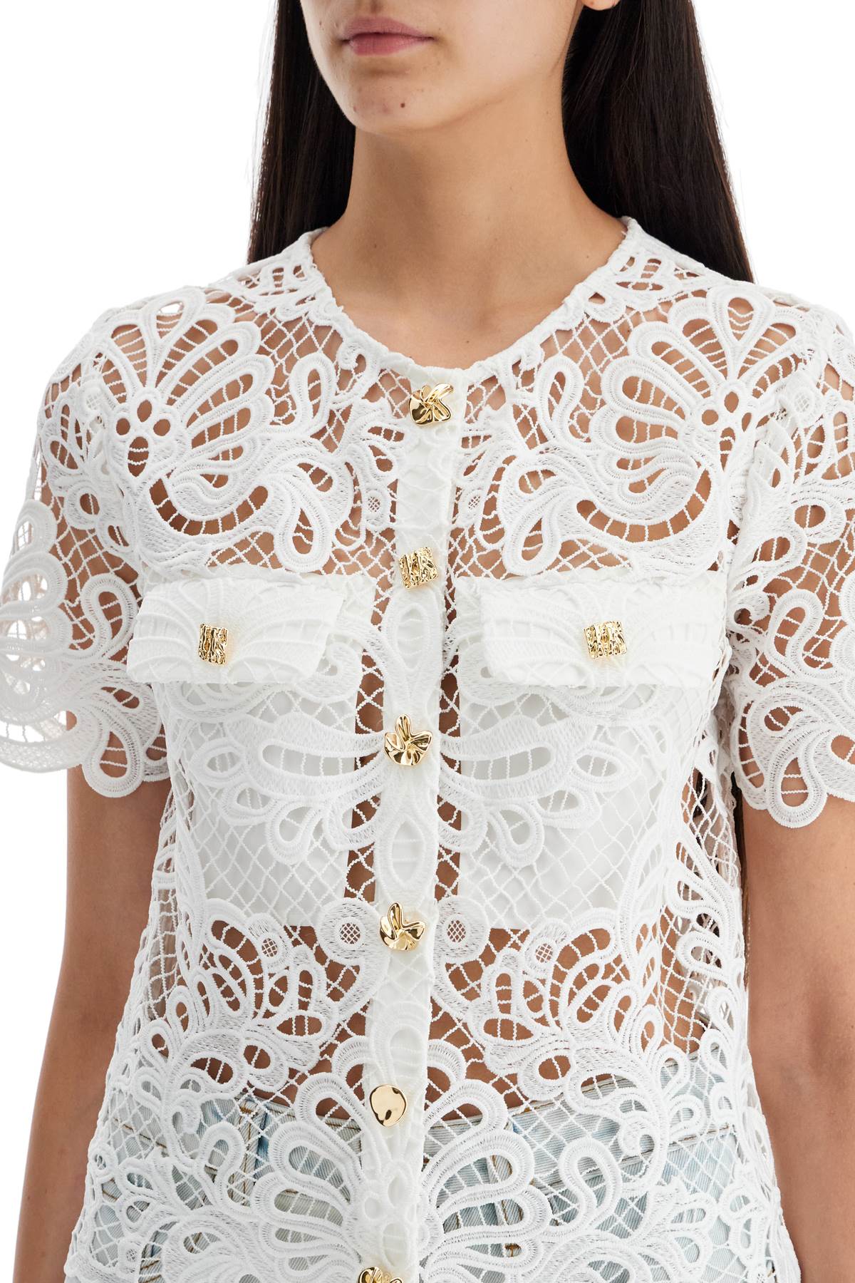 "guipure Lace High Neck  - White