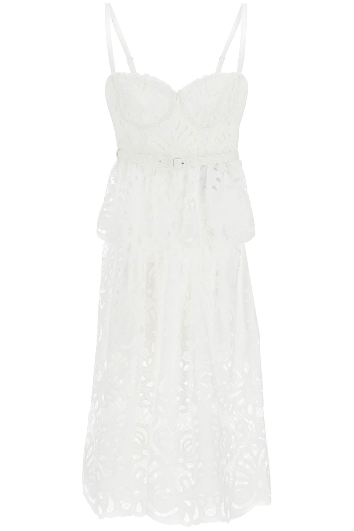 Lace Bustier Dress With Belt  - White