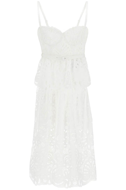 Lace Bustier Dress With Belt  - White