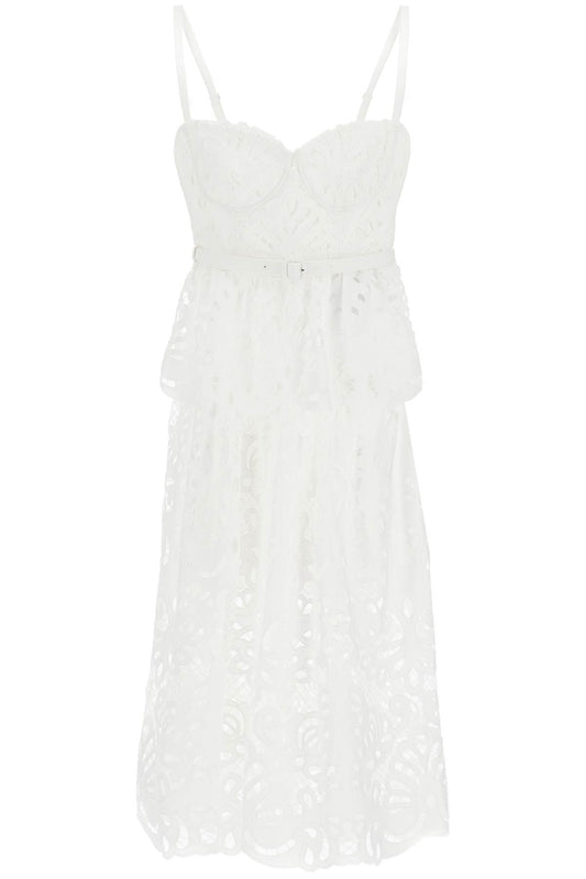 Lace Bustier Dress With Belt  - White