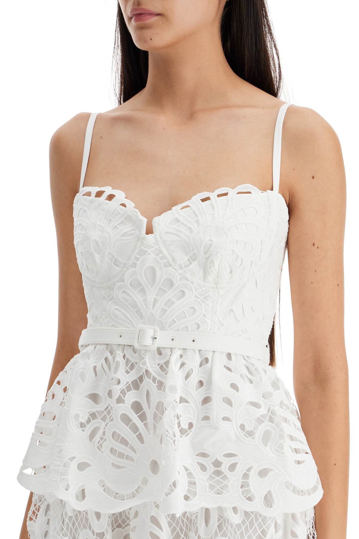 Lace Bustier Dress With Belt  - White