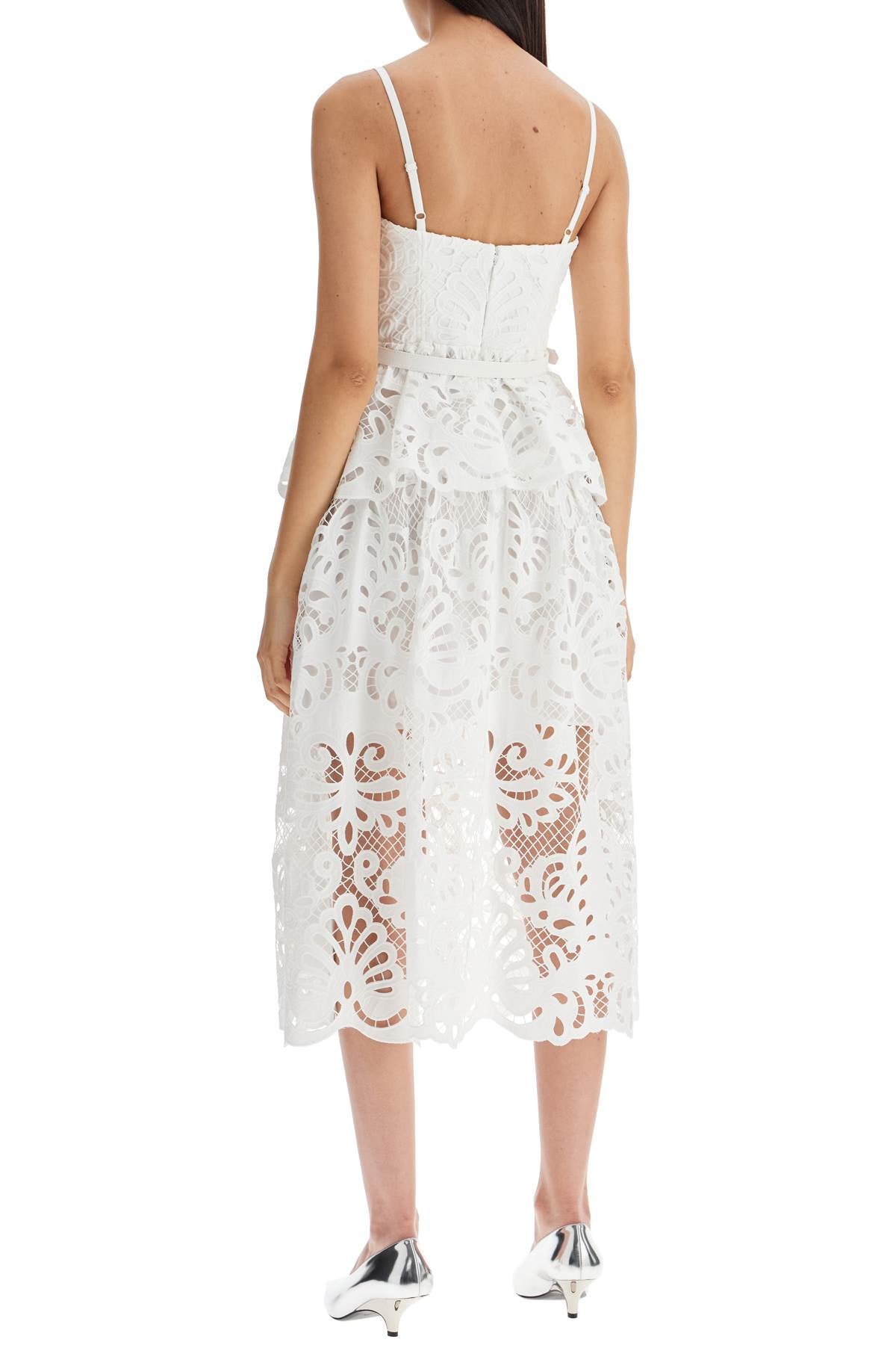 Lace Bustier Dress With Belt  - White