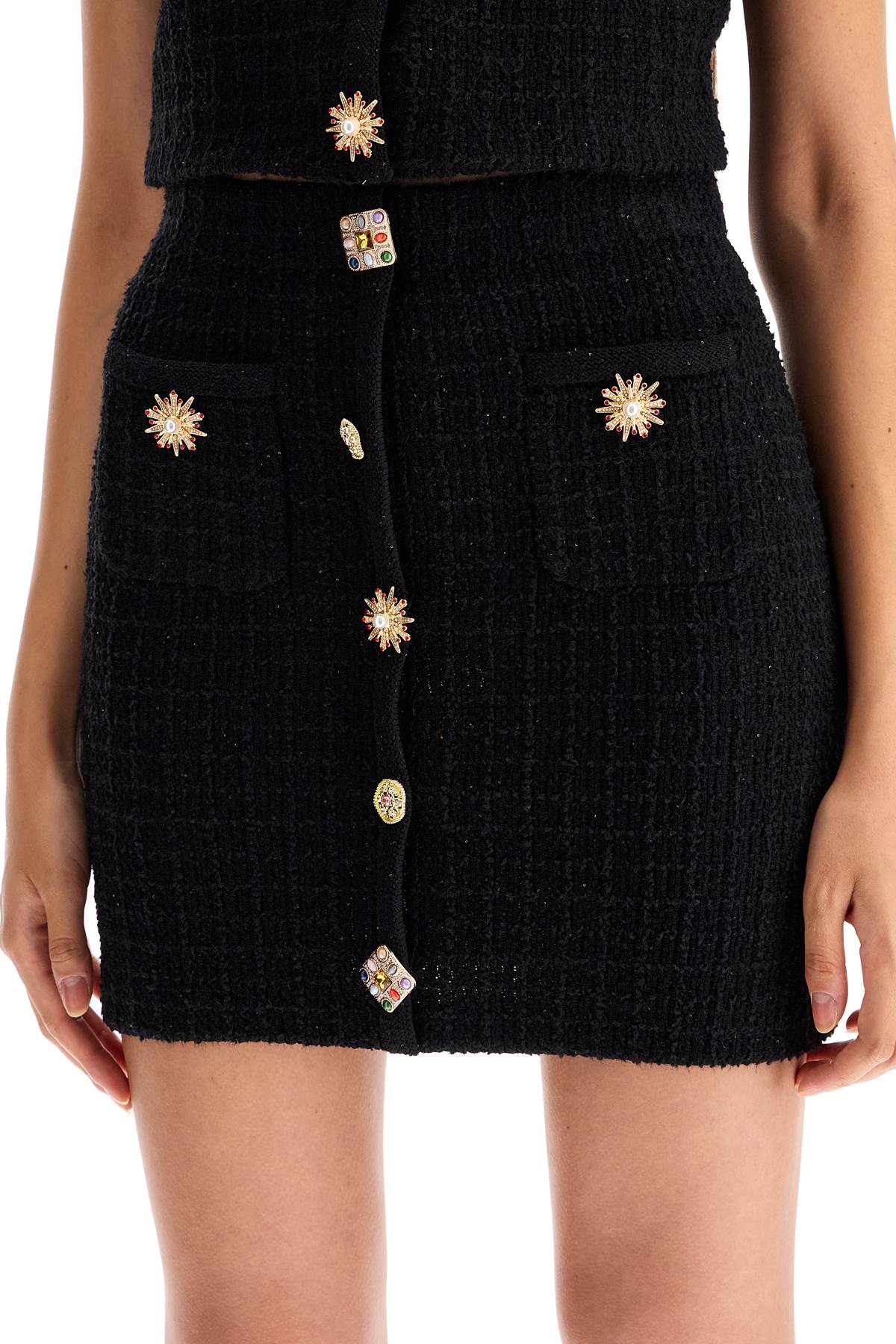 "knitted Mini Skirt With Jewel Buttons  - Black