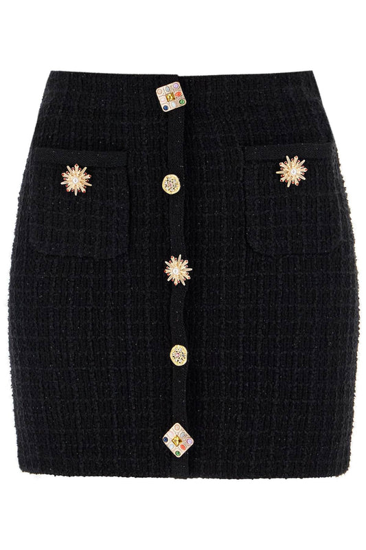 "knitted Mini Skirt With Jewel Buttons  - Black