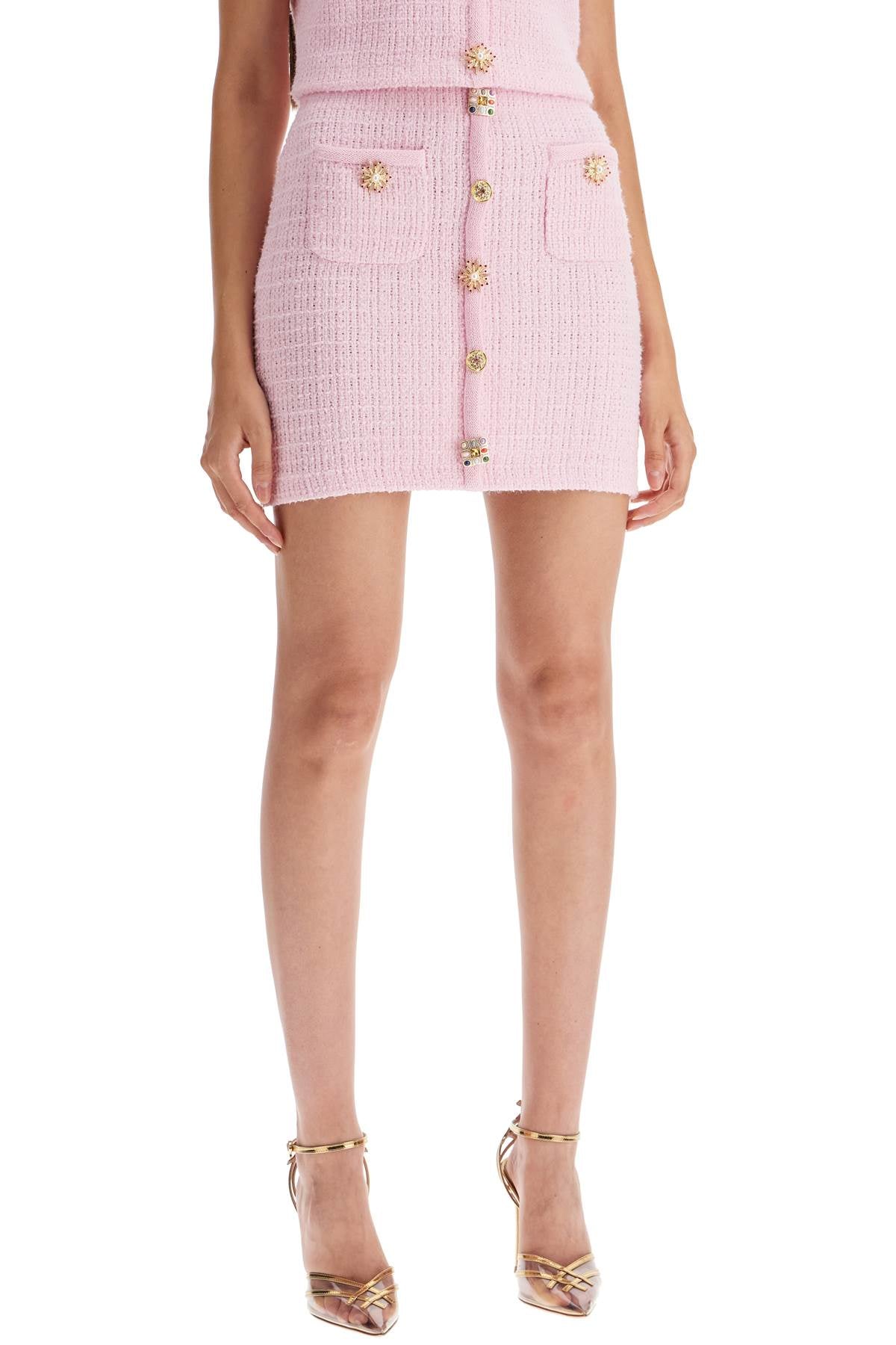 'knitted Mini Skirt With Jewel Buttons  - Pink