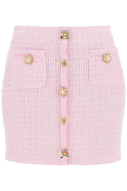 'knitted Mini Skirt With Jewel Buttons  - Pink