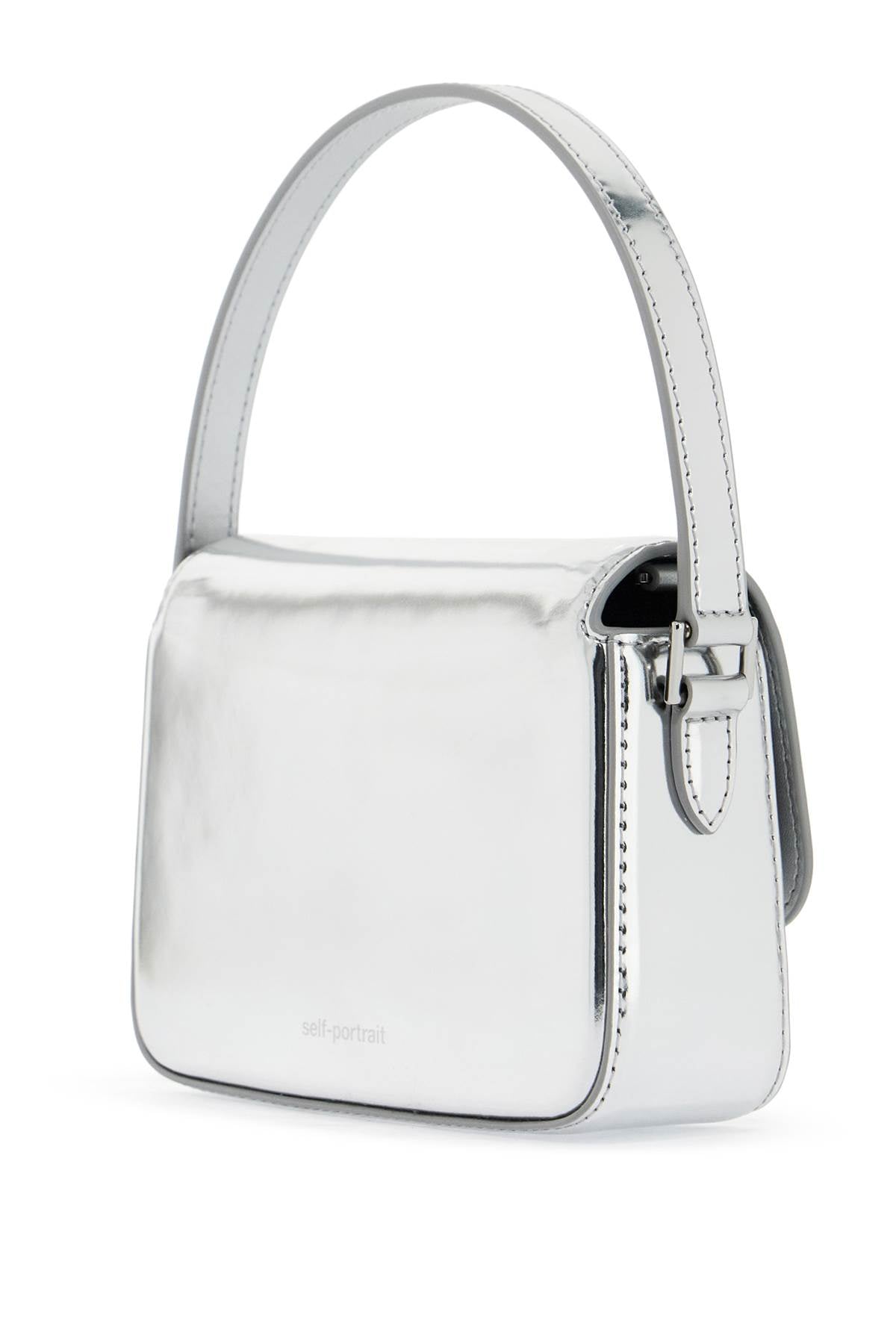 Micro Laminated Leather Handbag  - Silver