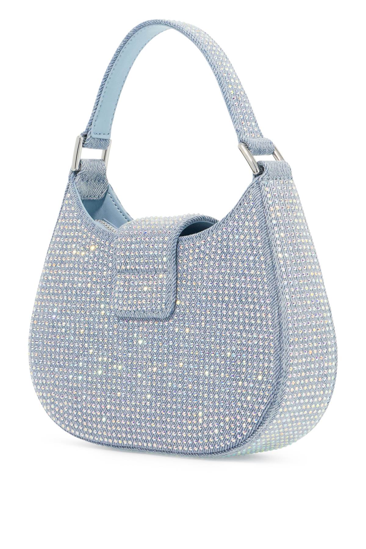 Mini Crescent Denim Bag With Rhinestones  - Blue