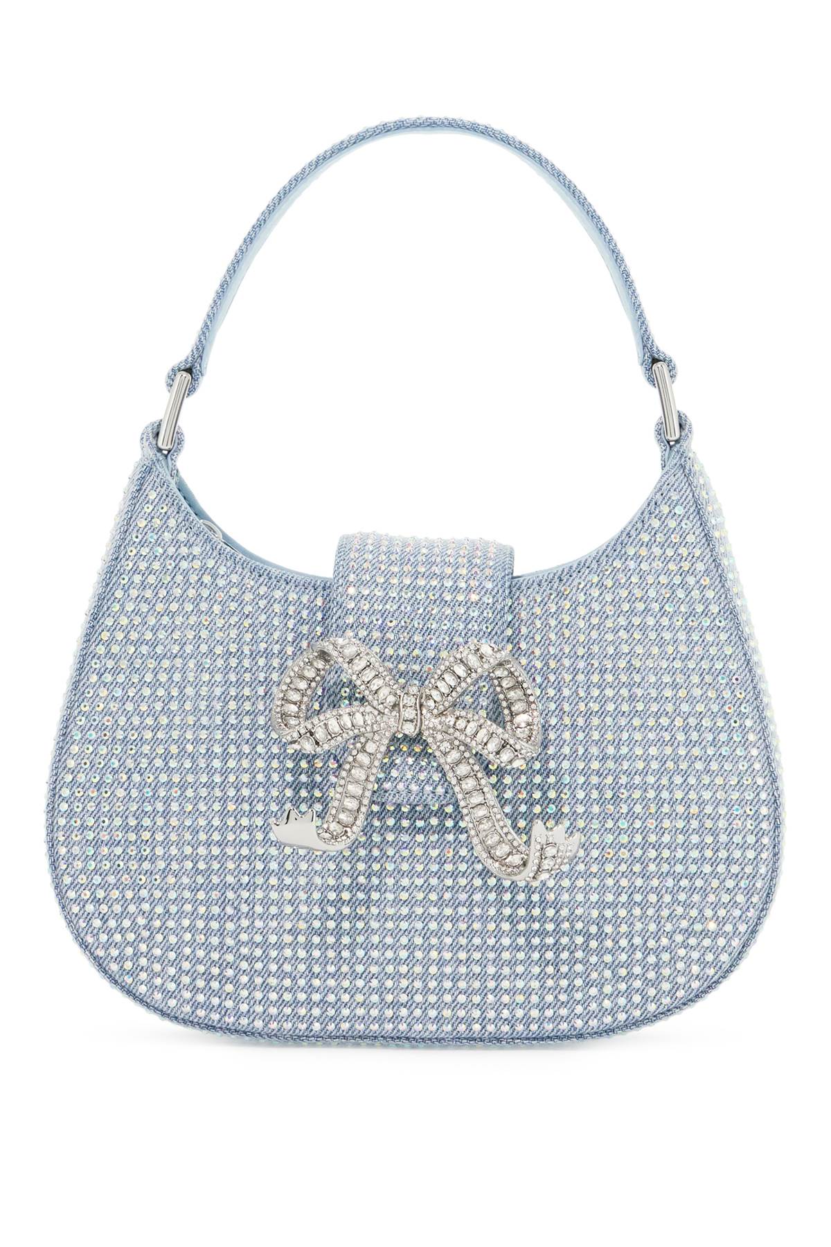 Mini Crescent Denim Bag With Rhinestones  - Blue