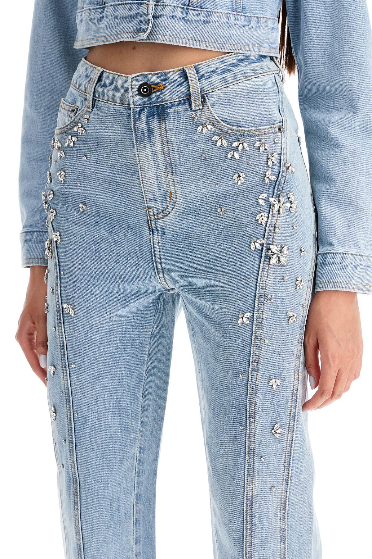 Straight Jeans With Crystals  - Blue