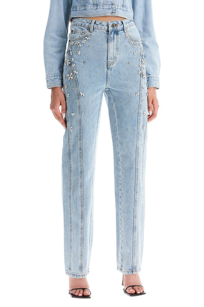 Straight Jeans With Crystals  - Blue