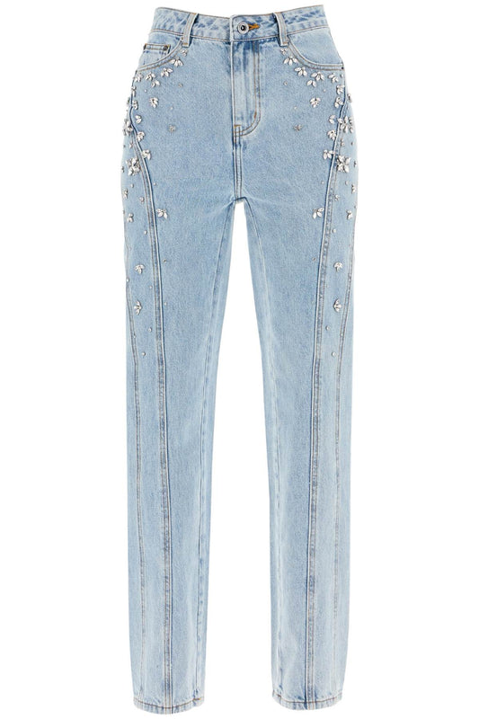 Straight Jeans With Crystals  - Blue