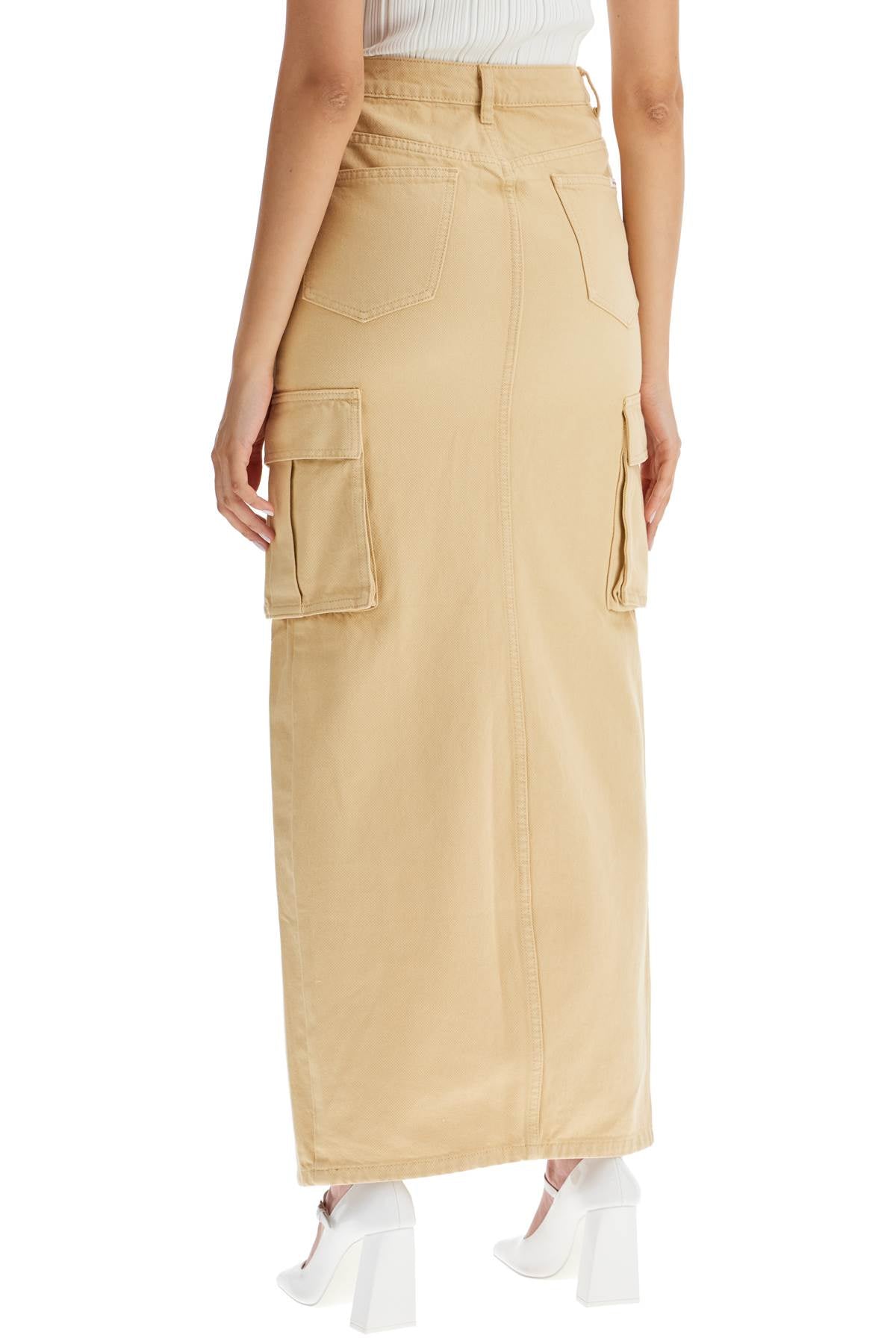 Maxi Denim Cargo Skirt In  - Beige