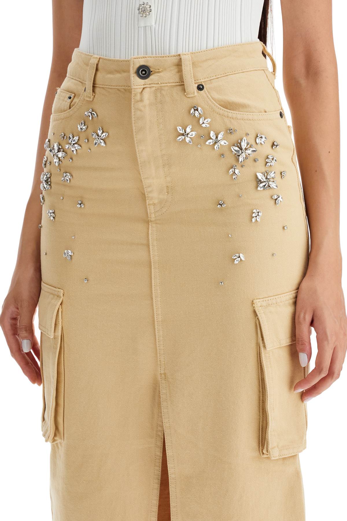 Maxi Denim Cargo Skirt In  - Beige