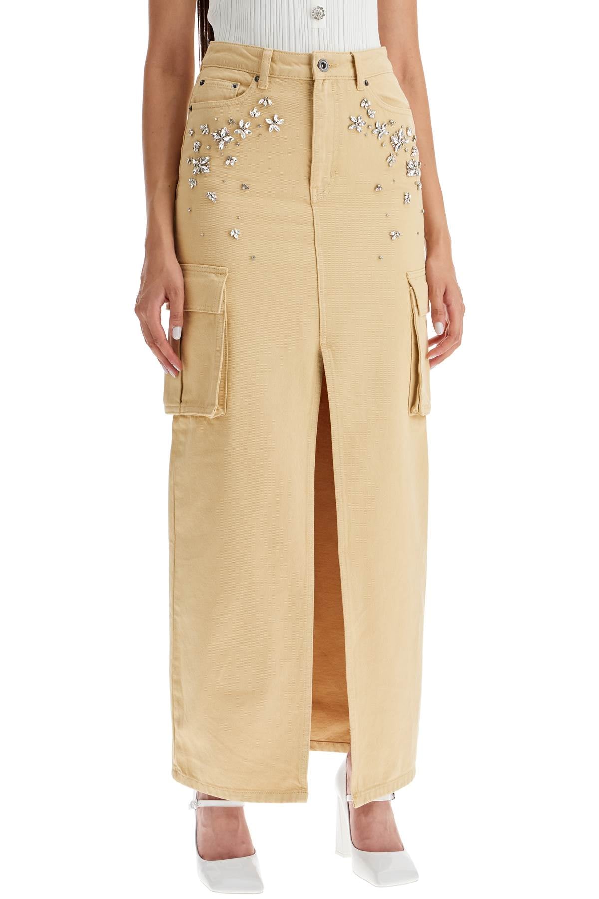 Maxi Denim Cargo Skirt In  - Beige