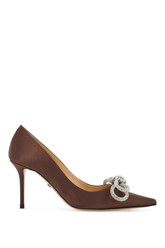 Crystal-studded Double Bow Pumps  - Brown