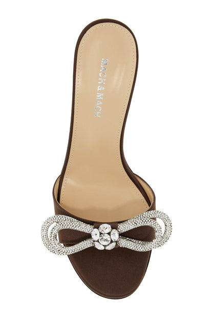 Mules With Crystal-studded Double Bow  - Brown