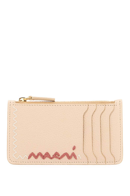 Embroidered Card Holder  - Beige