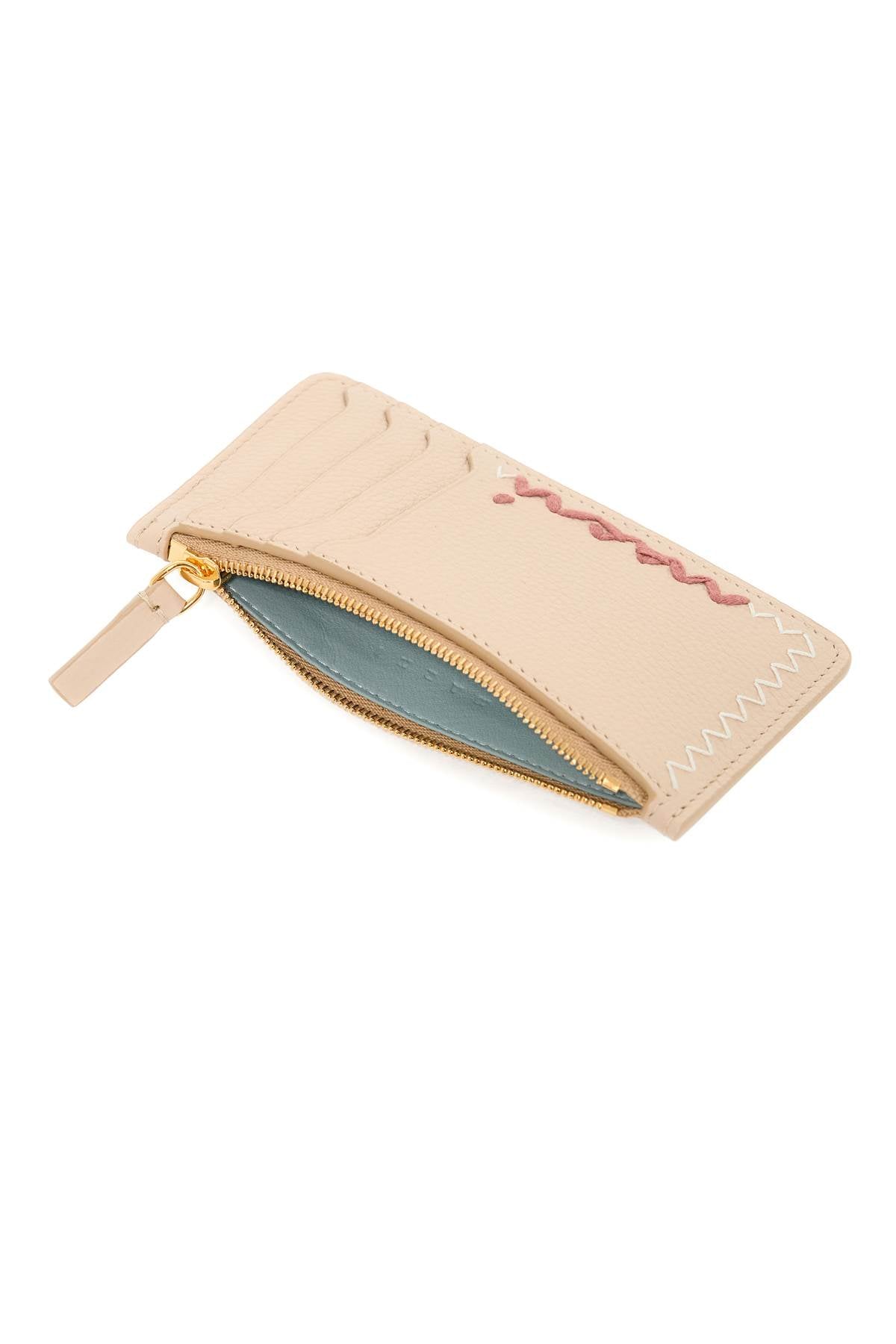 Embroidered Card Holder  - Beige