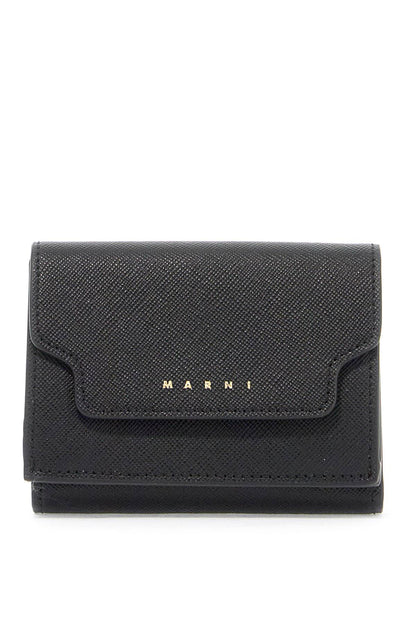 Saffiano Leather Tri-fold Wallet  - Black