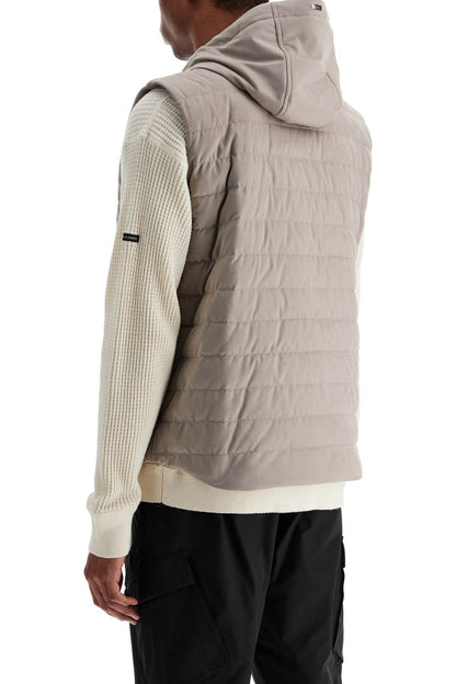 Sleeveless Down Jacket In Dove Gray Polyester With Quilted Hood  - Beige