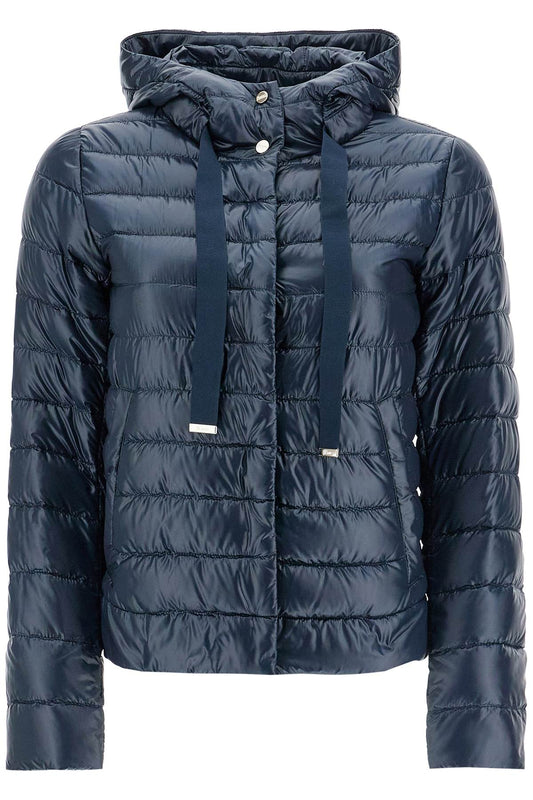 Cropped Down Jacket With Hood In Ultralight Dark Blue Nylon  - Blue