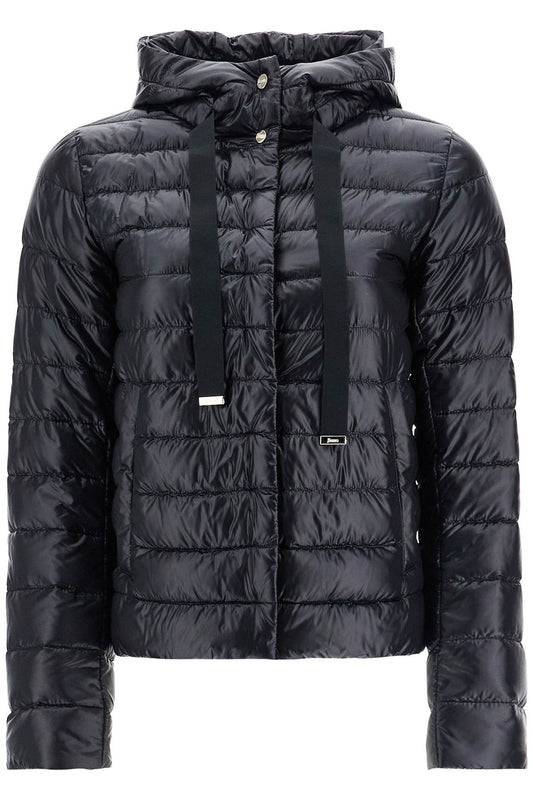 Ultra-lightweight Black Nylon Down Jacket With Hood  - Black