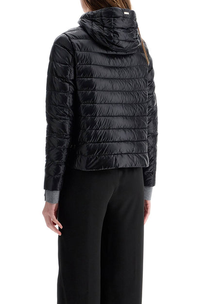 Ultra-lightweight Black Nylon Down Jacket With Hood  - Black