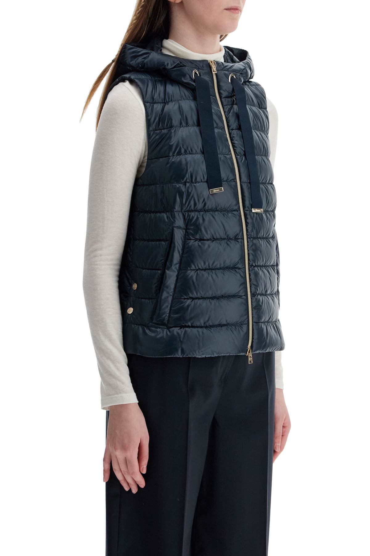 Men's Dark Blue Polyamide Gilet With Hood  - Blue