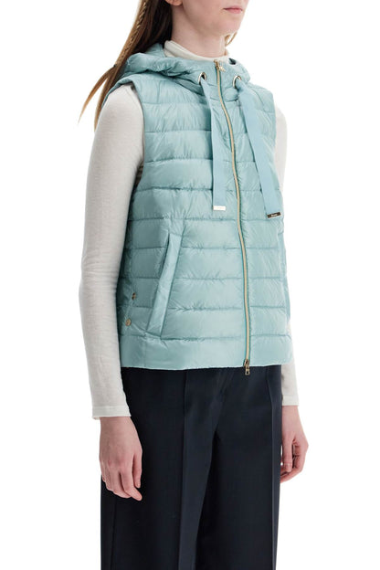 Light Blue Quilted Nylon Gilet With Hood  - Blue