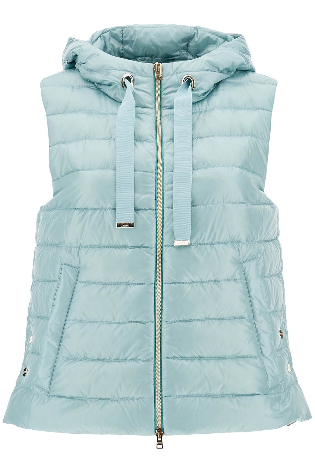 Light Blue Quilted Nylon Gilet With Hood  - Blue