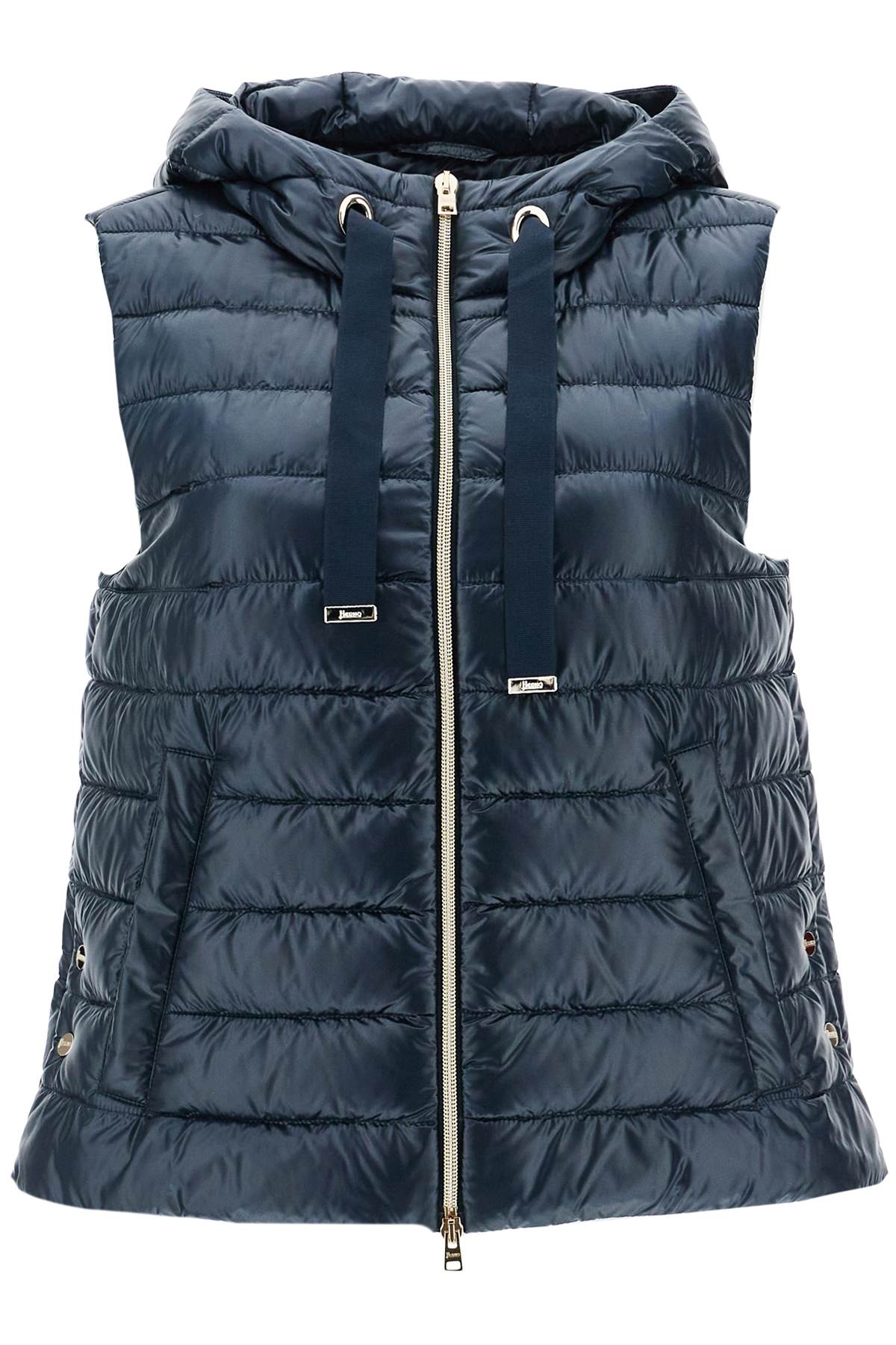 Men's Dark Blue Polyamide Gilet With Hood  - Blue