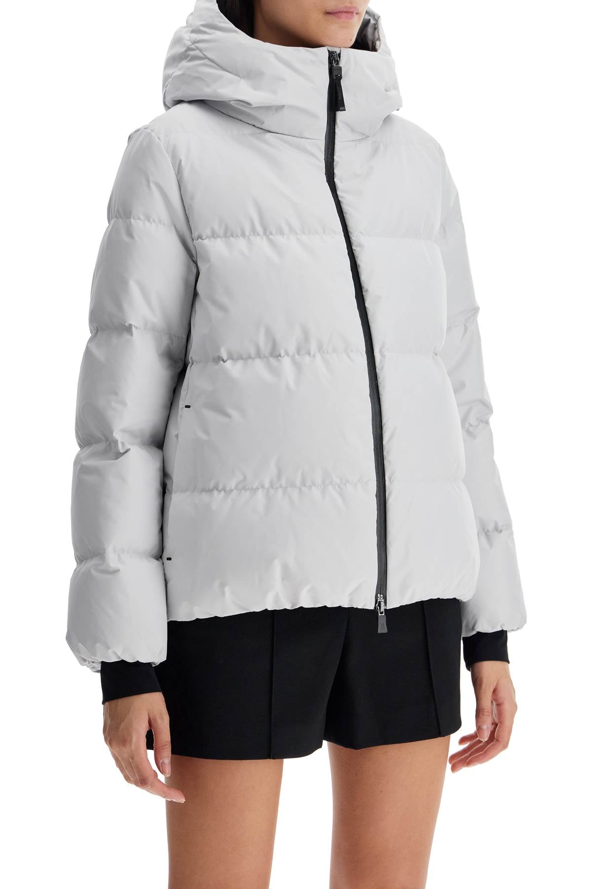 Short Down Jacket With Hood  - Grey