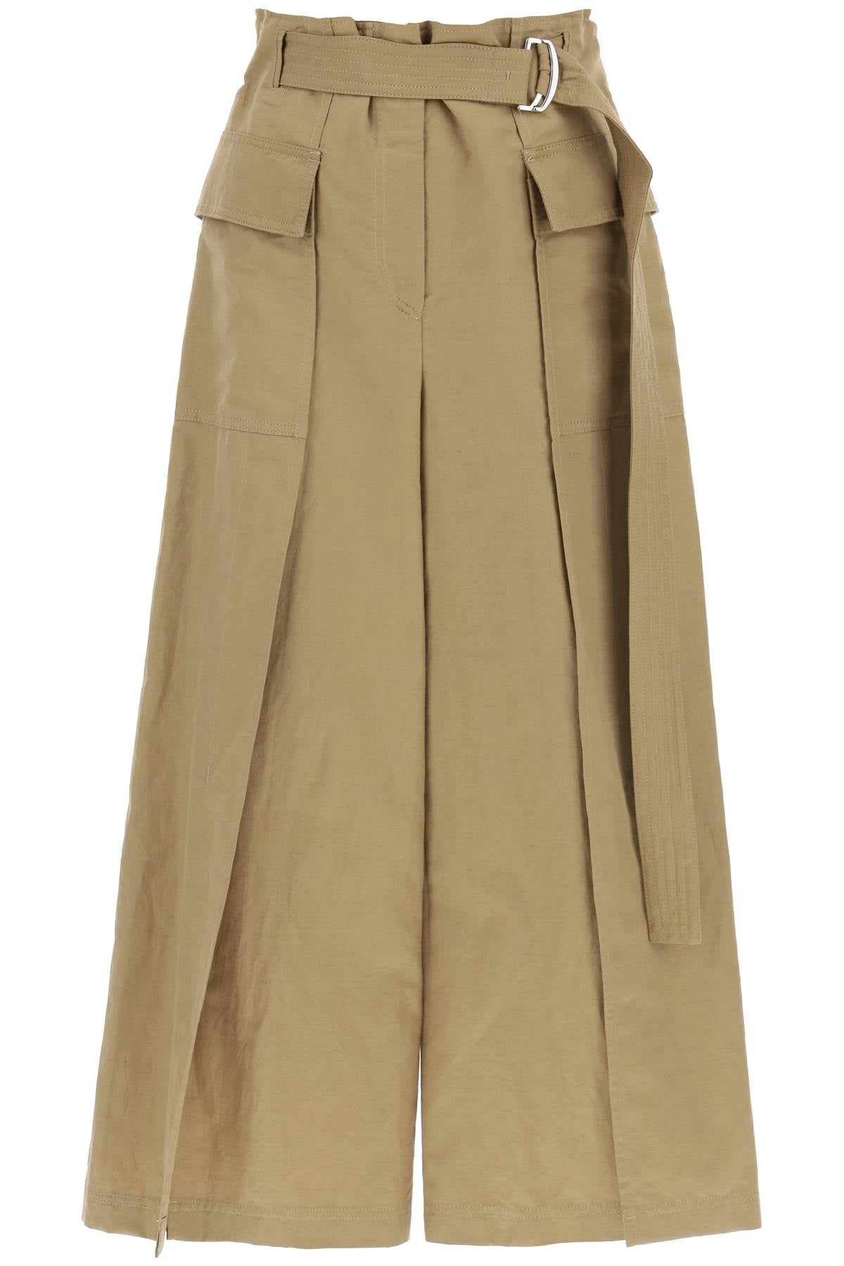 Flared Linen And Cotton Trousers  - Khaki