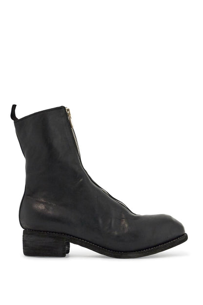 Black Horse And Calf Leather Boots With Side Zip  - Black