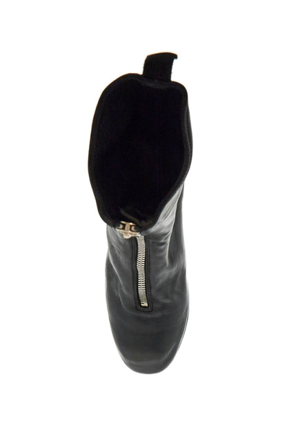 Black Horse And Calf Leather Boots With Side Zip  - Black