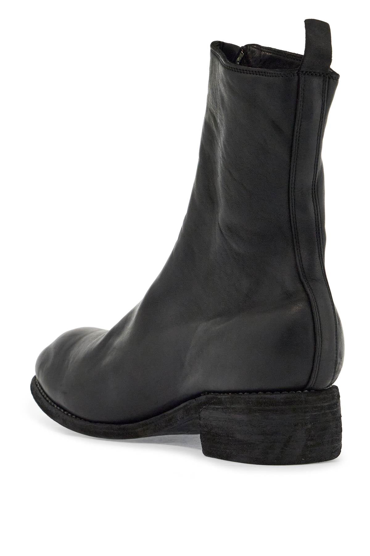 Black Horse And Calf Leather Boots With Side Zip  - Black