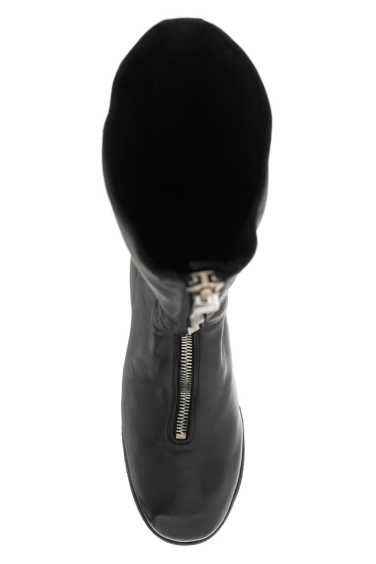 Front Zip Leather Boots  - Black