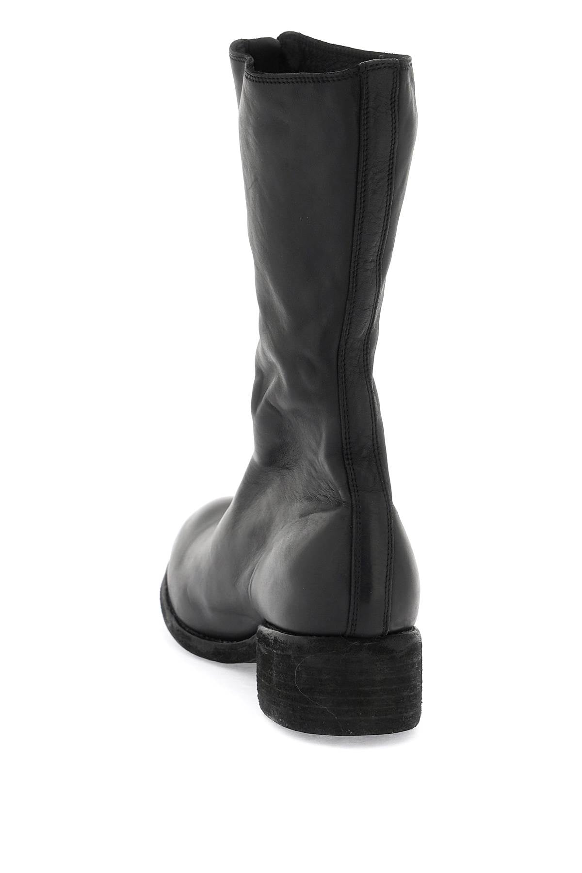 Front Zip Leather Boots  - Black