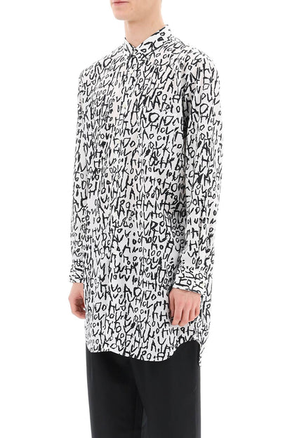 Maxi Shirt With Graphic Print  - Bianco