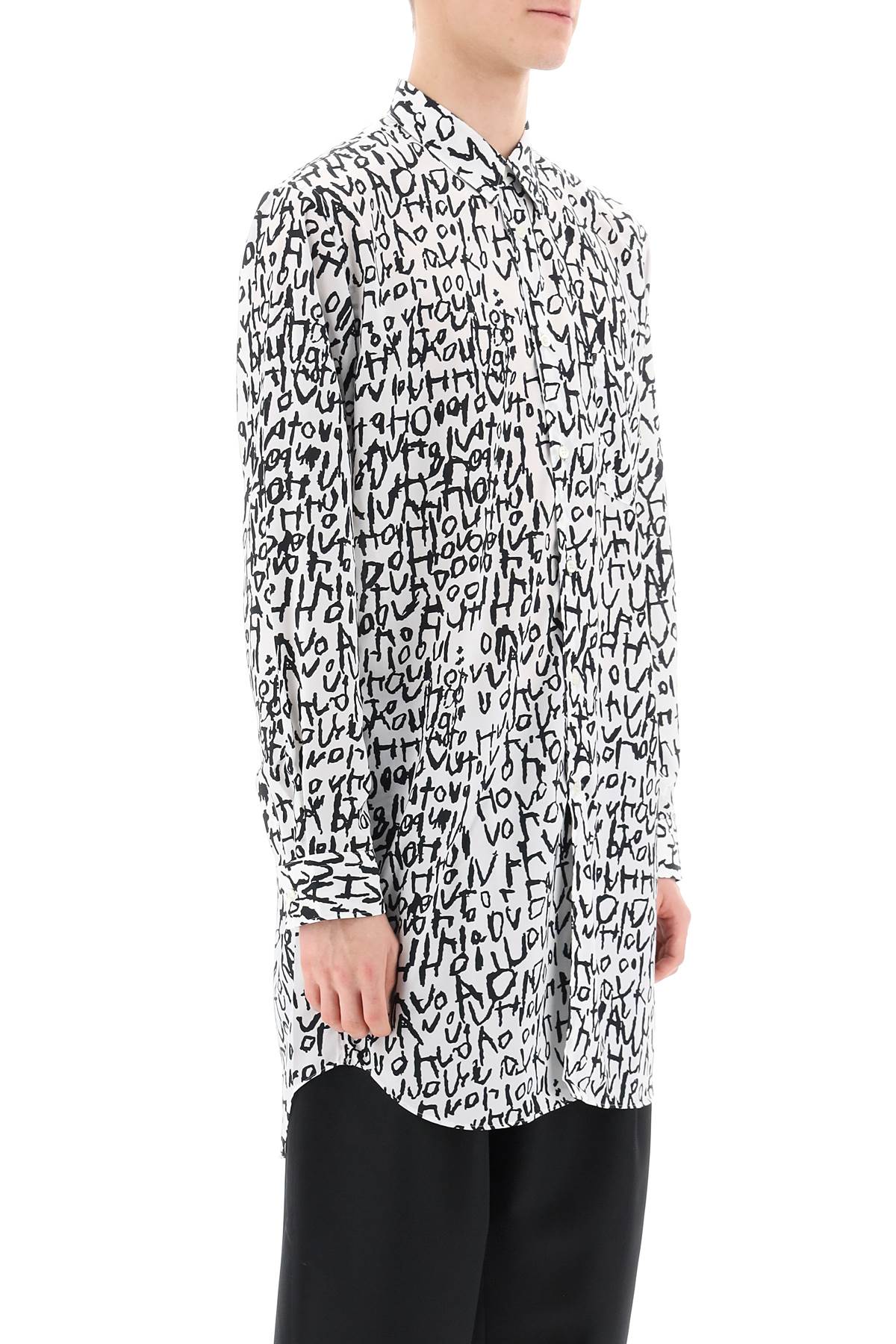 Maxi Shirt With Graphic Print  - Bianco