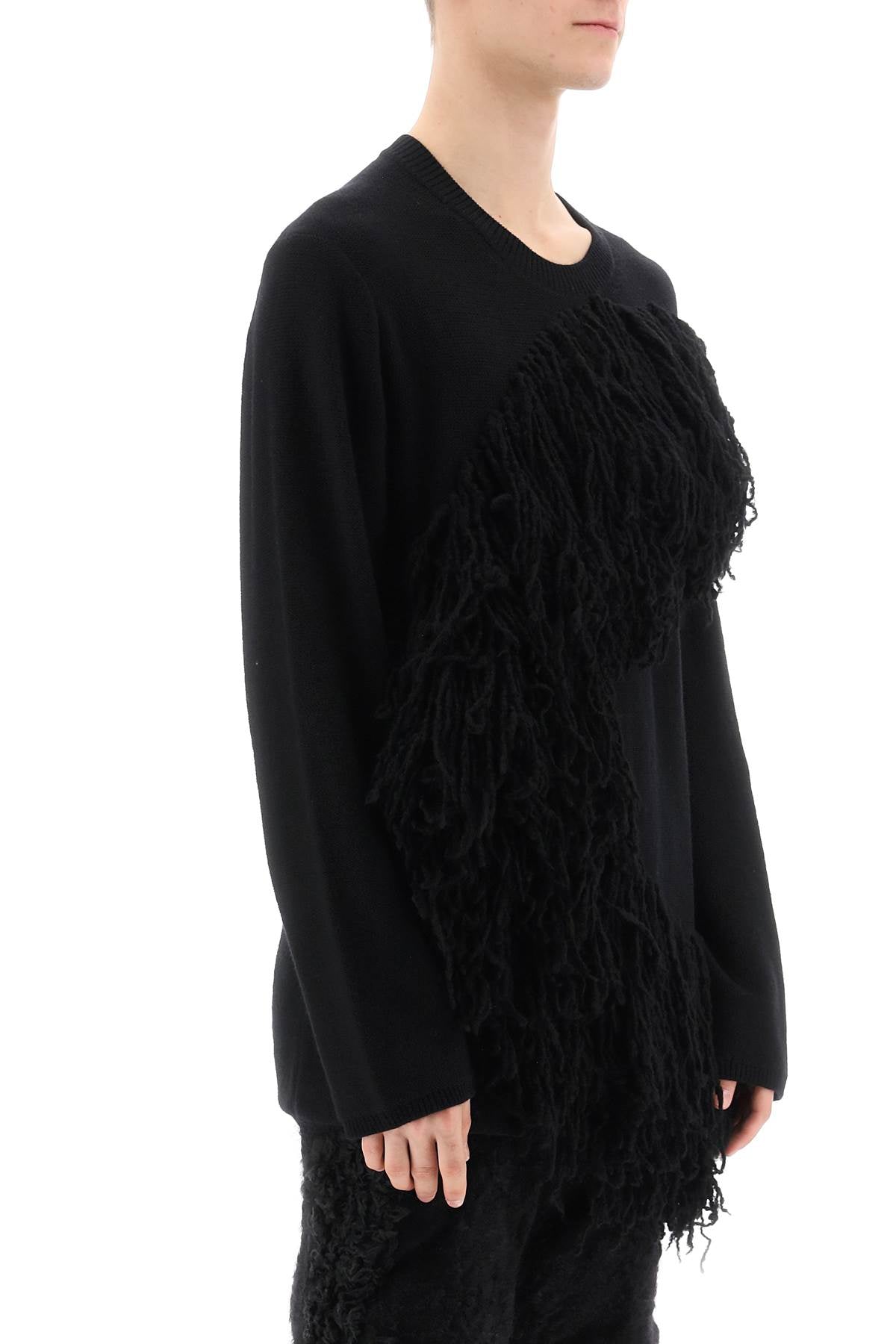 Wool Sweater With Fringes  - Nero