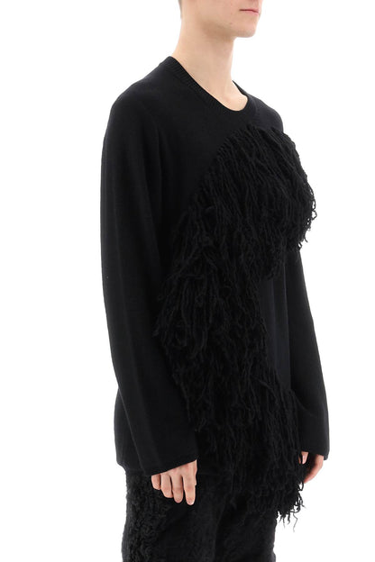 Wool Sweater With Fringes  - Nero