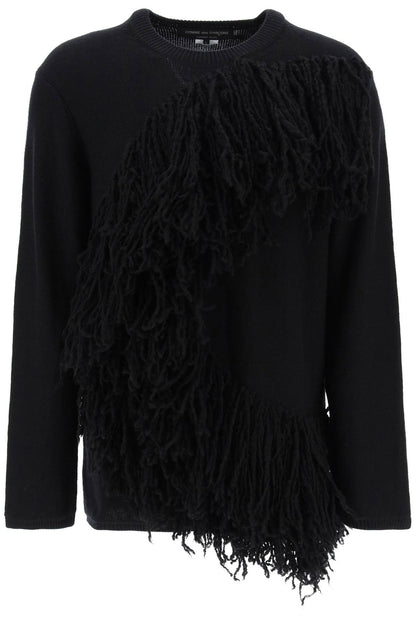 Wool Sweater With Fringes  - Nero