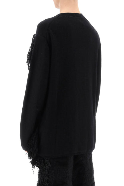 Wool Sweater With Fringes  - Nero