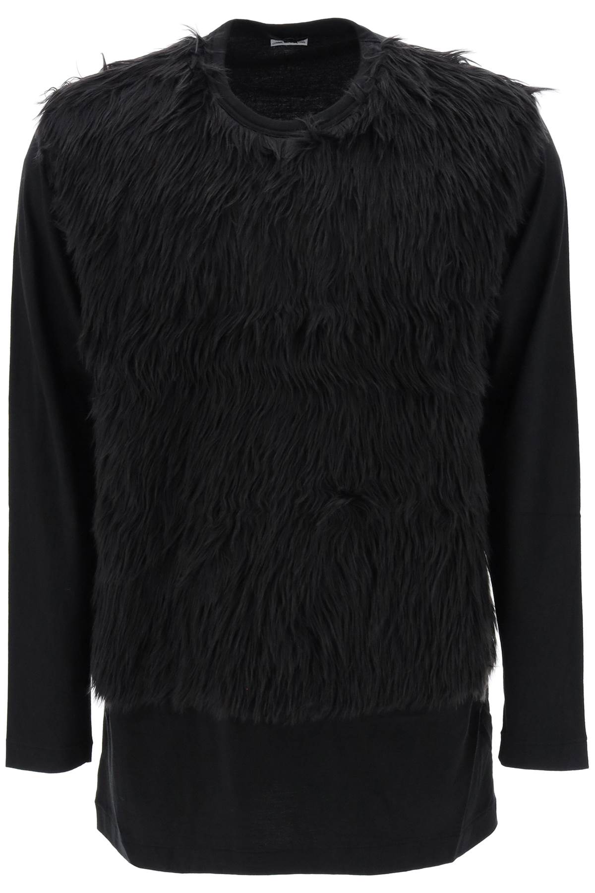 Faux Fur Sleeve T-shirt  - Nero