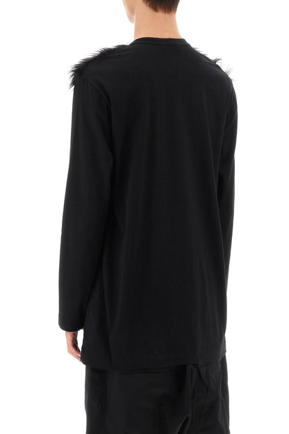 Faux Fur Sleeve T-shirt  - Nero